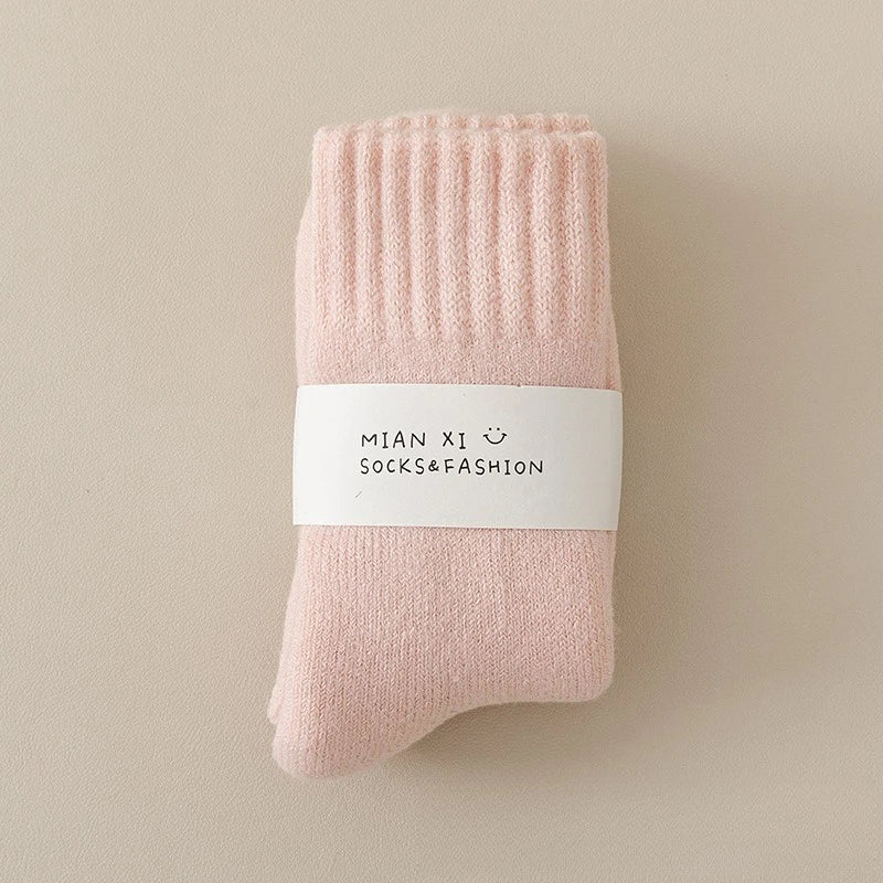 Cashmere socks for children, autumn and winter styles, mid tube socks with thick wool and plush, warm postpartum period