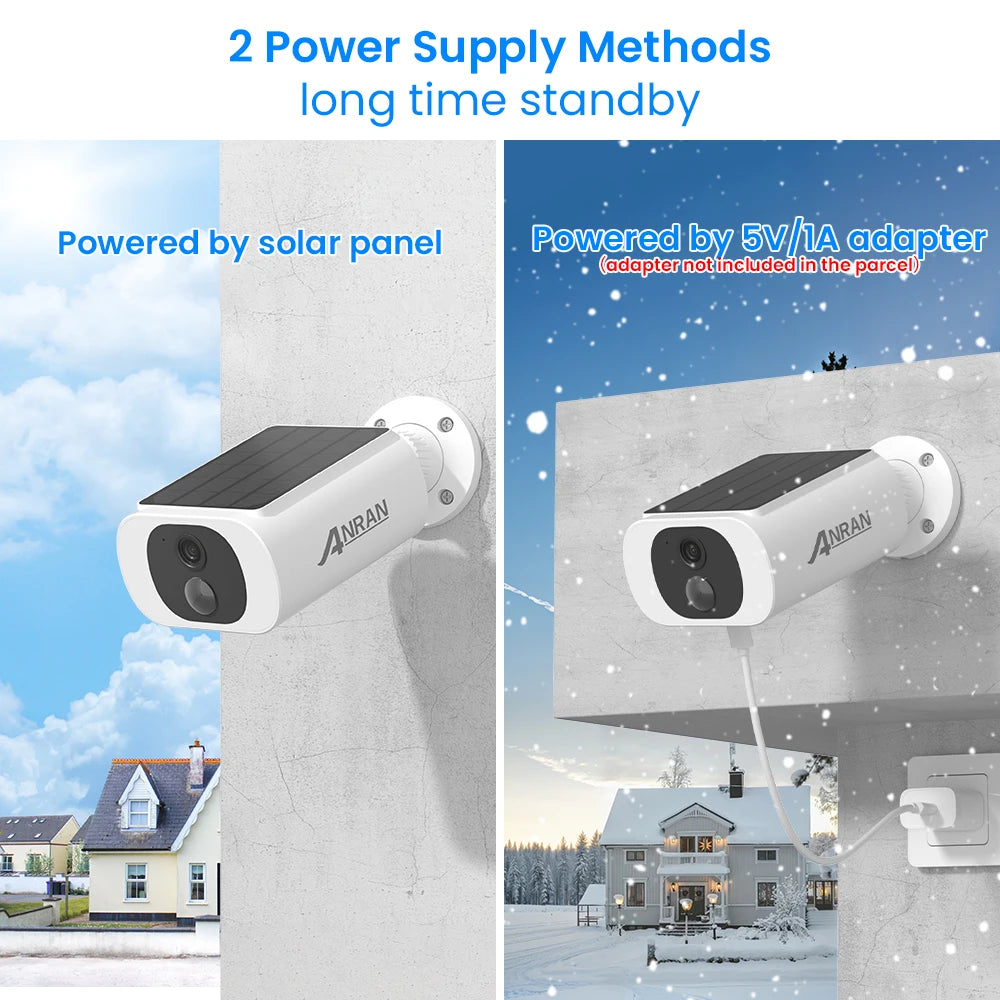 ANRAN 2K Solar Camera 4PCS Home Security Cameras Set 2.4G Wireless WIFI Camera Built-in Battery,Floodlight,Color Night Vision