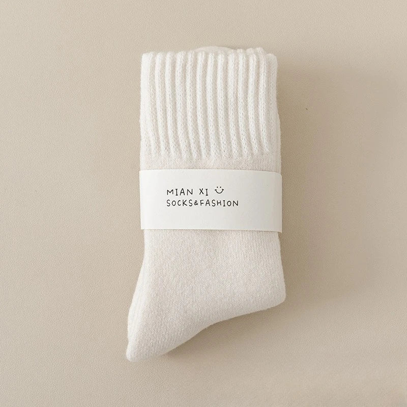 Cashmere socks for children, autumn and winter styles, mid tube socks with thick wool and plush, warm postpartum period