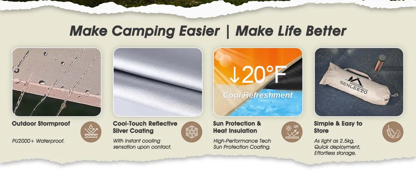 10‘ x 13’ Rainfly Fits for 6-8 People, Waterproof and Ultralight Survival Tent Shelter Awning Sunshade Cloth,Easy Set-Up Camping