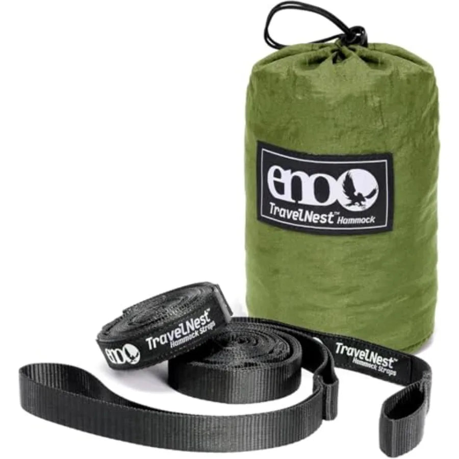 TravelNest Hammock Straps Combo - Portable hiking and camping hammock with nylon straps, moss green, ultra-lightweight and comp