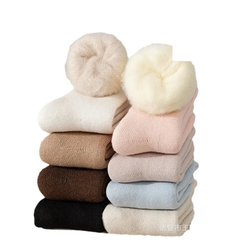 Cashmere socks for children, autumn and winter styles, mid tube socks with thick wool and plush, warm postpartum period