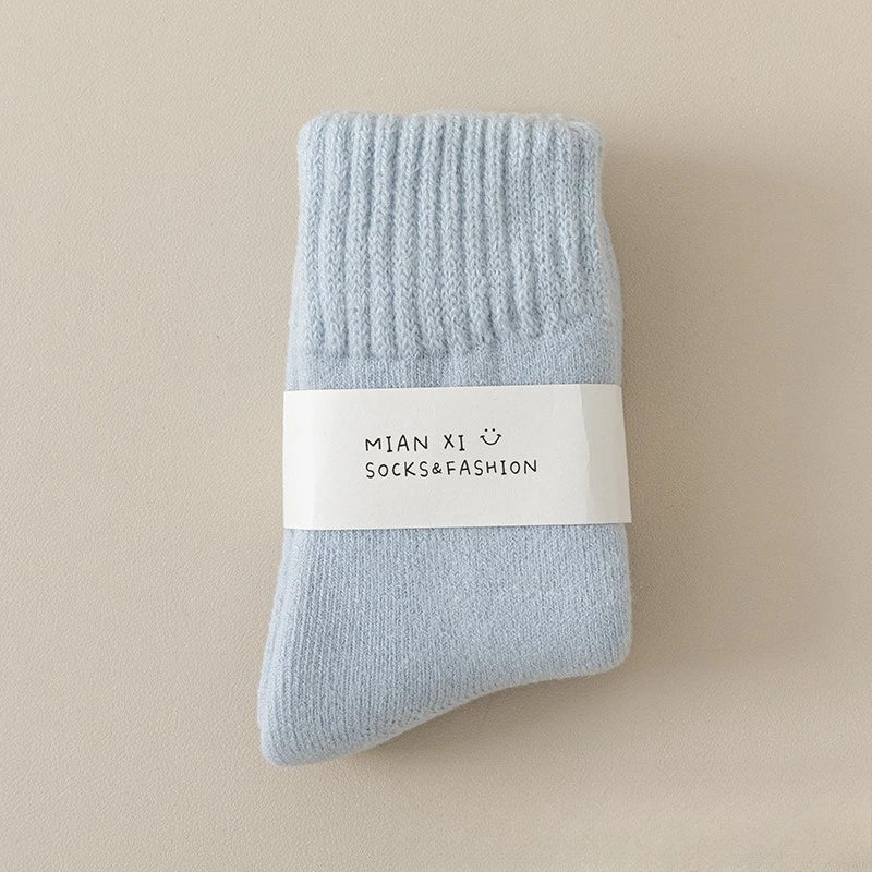 Cashmere socks for children, autumn and winter styles, mid tube socks with thick wool and plush, warm postpartum period