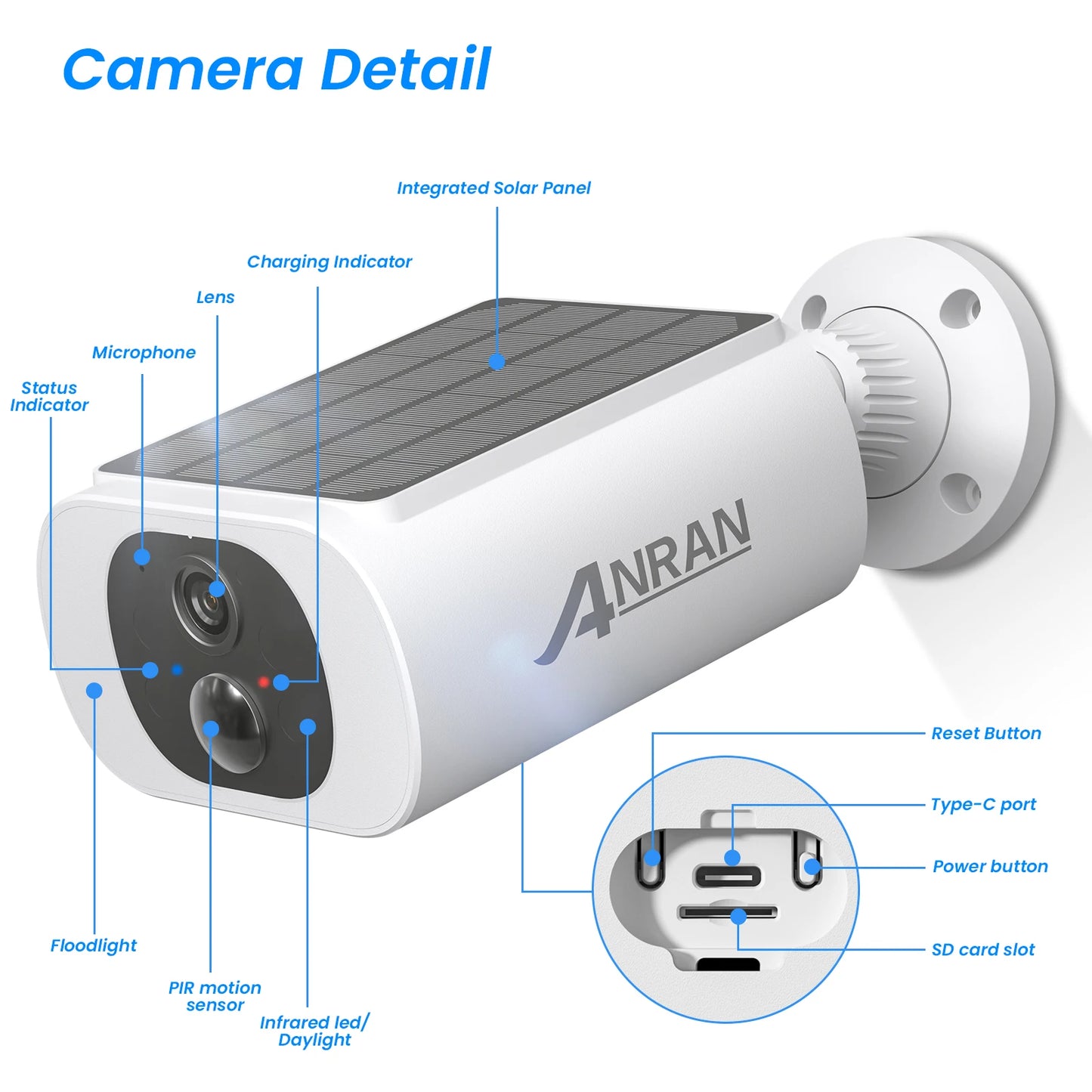 ANRAN 2K Solar Camera 4PCS Home Security Cameras Set 2.4G Wireless WIFI Camera Built-in Battery,Floodlight,Color Night Vision