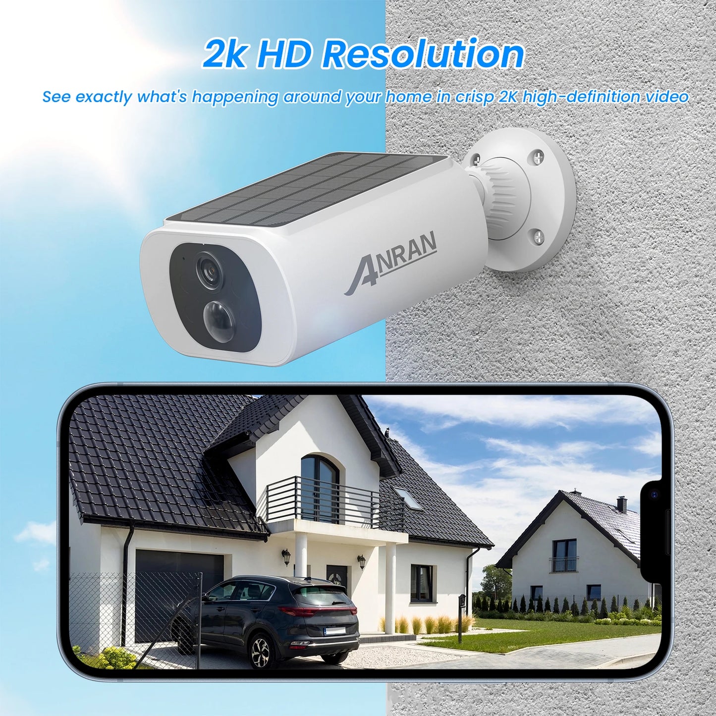 ANRAN 2K Solar Camera 4PCS Home Security Cameras Set 2.4G Wireless WIFI Camera Built-in Battery,Floodlight,Color Night Vision