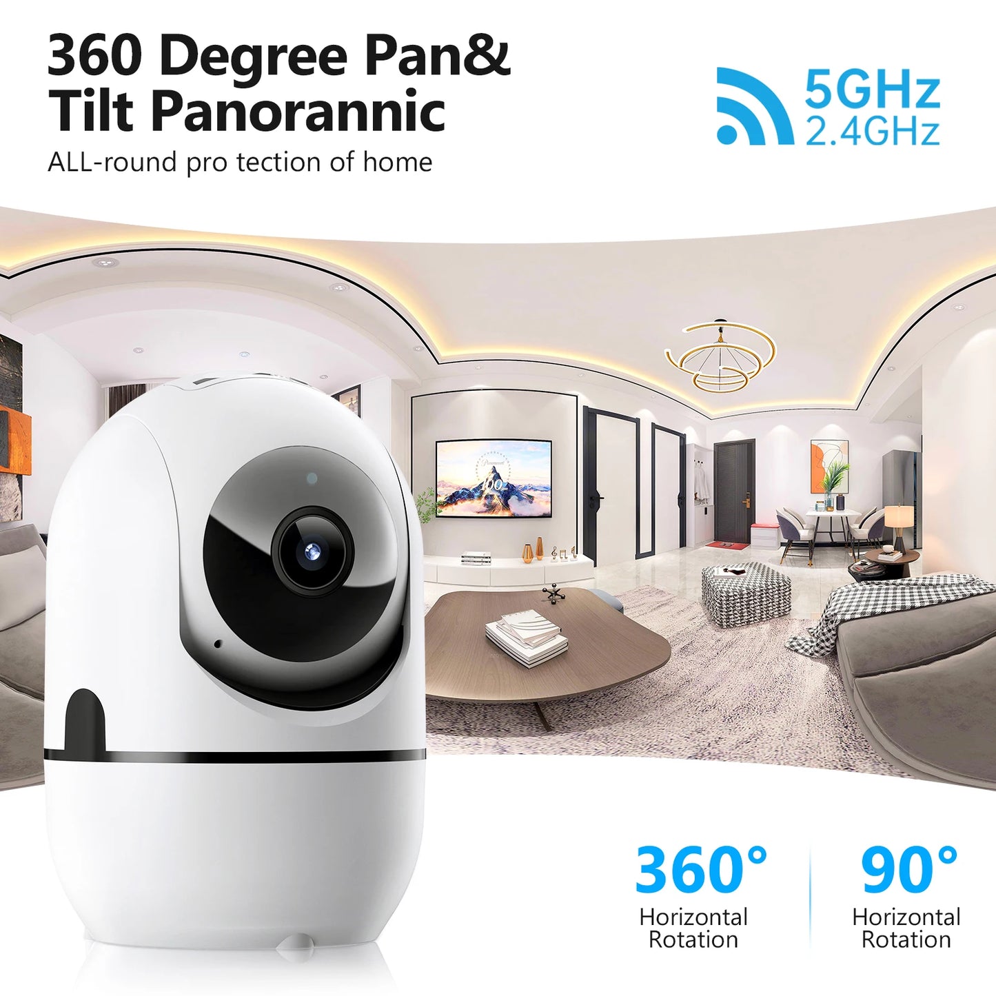 WESECUU Wifi IP Camera 360° Full Coverage PTZ Security Camera 1080P Auto Tracking Wireless Surveillance Night Vision Mini Camera