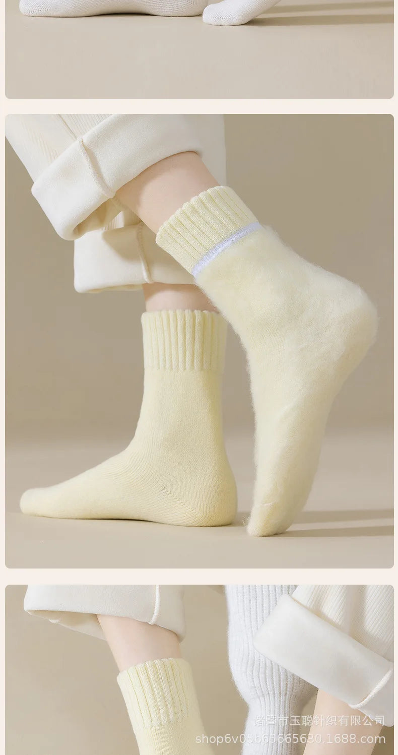 Cashmere socks for children, autumn and winter styles, mid tube socks with thick wool and plush, warm postpartum period