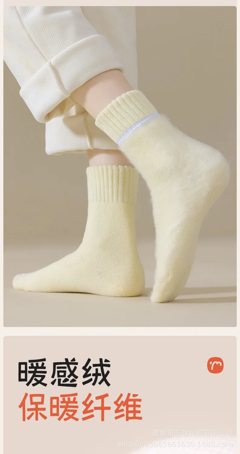 Cashmere socks for children, autumn and winter styles, mid tube socks with thick wool and plush, warm postpartum period