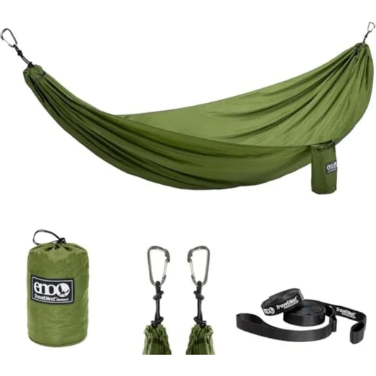 TravelNest Hammock Straps Combo - Portable hiking and camping hammock with nylon straps, moss green, ultra-lightweight and comp