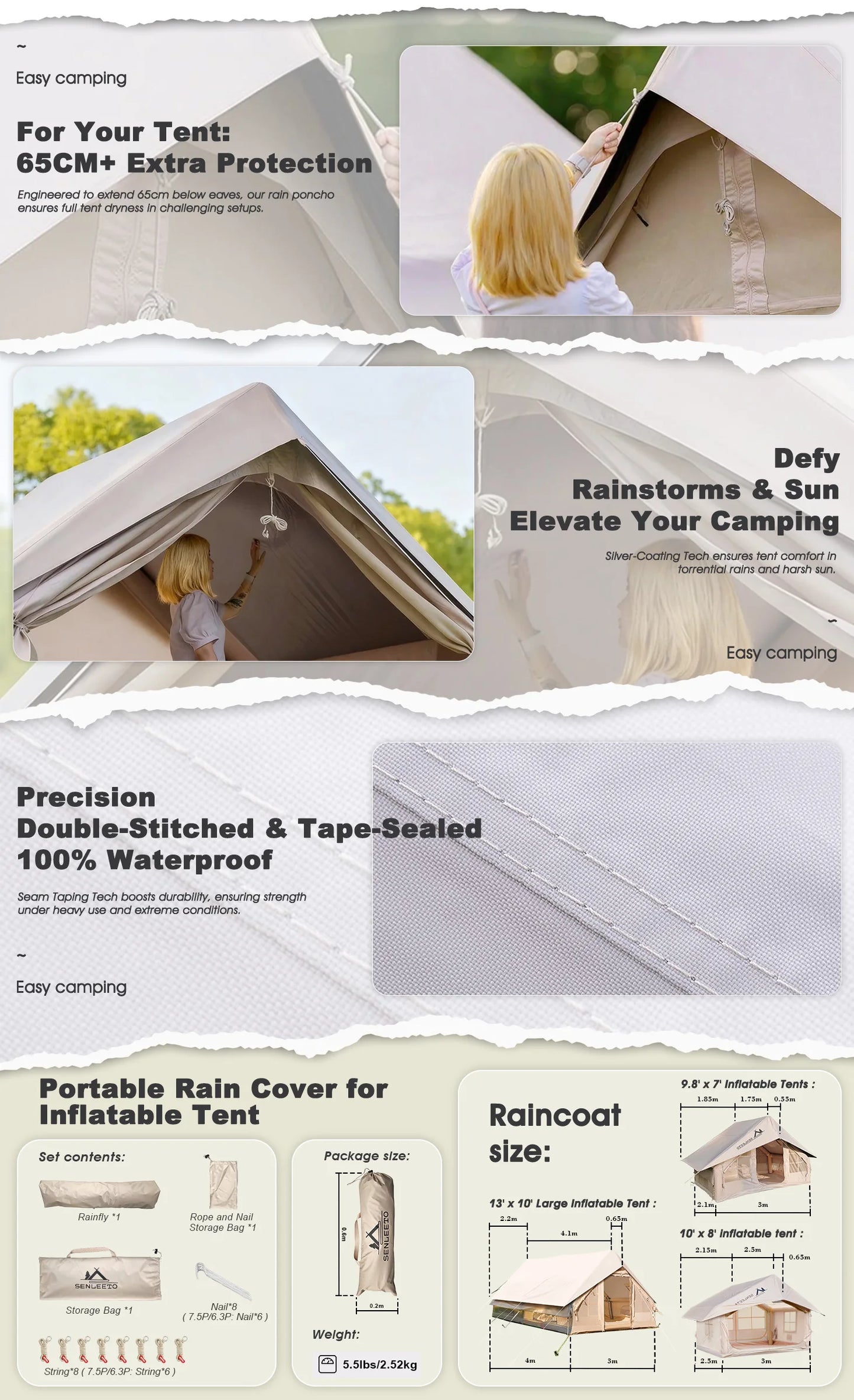 10‘ x 13’ Rainfly Fits for 6-8 People, Waterproof and Ultralight Survival Tent Shelter Awning Sunshade Cloth,Easy Set-Up Camping