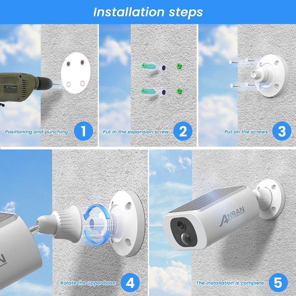 ANRAN 2K Solar Camera 4PCS Home Security Cameras Set 2.4G Wireless WIFI Camera Built-in Battery,Floodlight,Color Night Vision