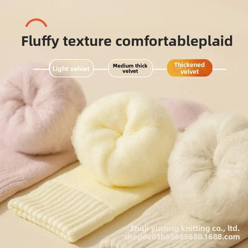 Cashmere socks for children, autumn and winter styles, mid tube socks with thick wool and plush, warm postpartum period