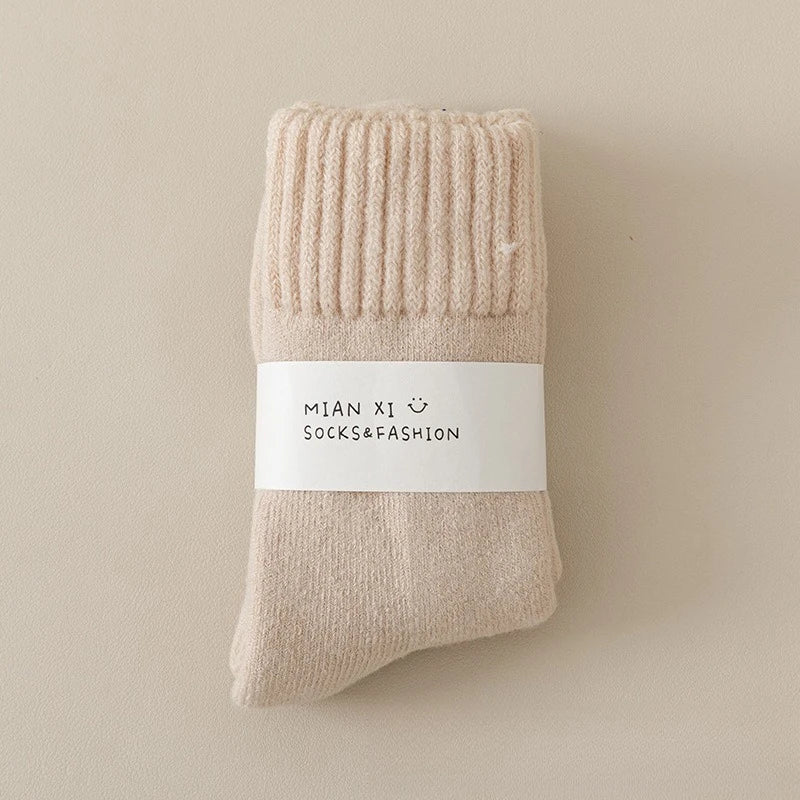 Cashmere socks for children, autumn and winter styles, mid tube socks with thick wool and plush, warm postpartum period