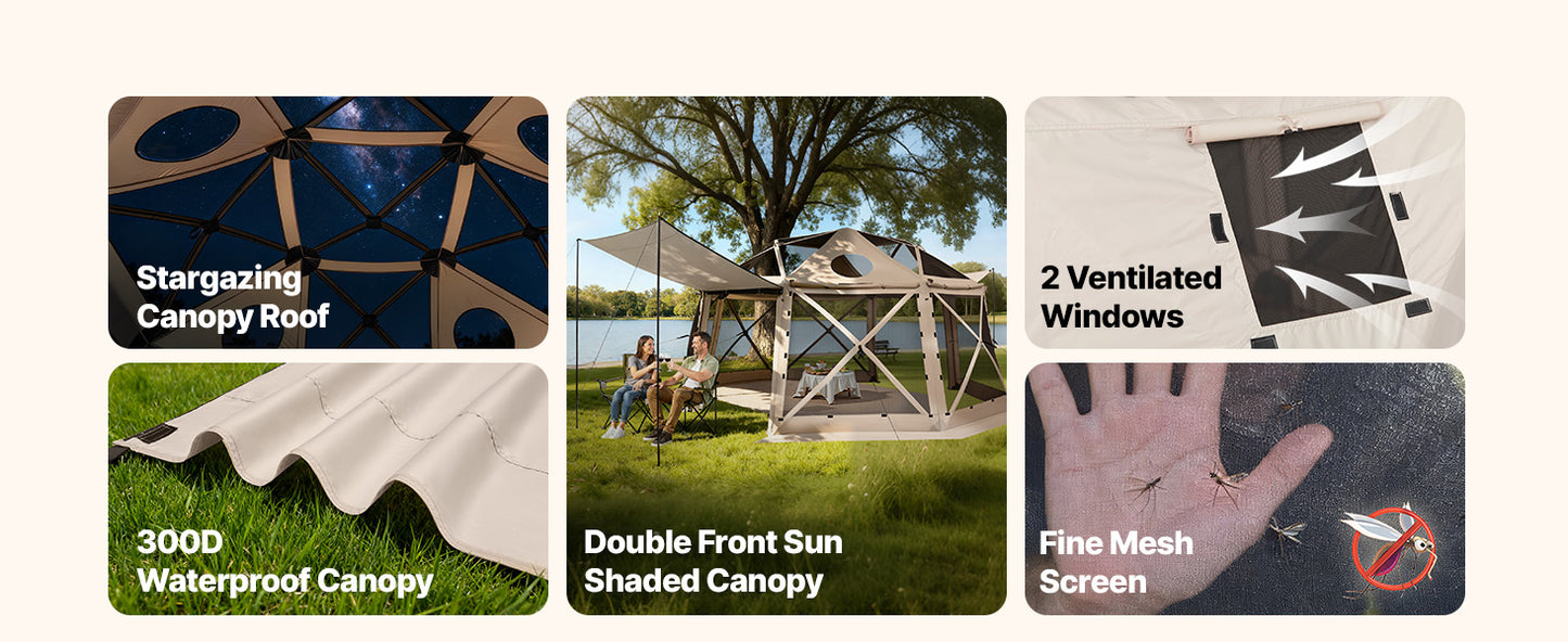 SucceBuy Pop up Gazebo Screen Tent Camping Canopy Tent w/ Removable Top&Carry Bag Quick-Set&Bite-Proof Screen House Sun Shelter