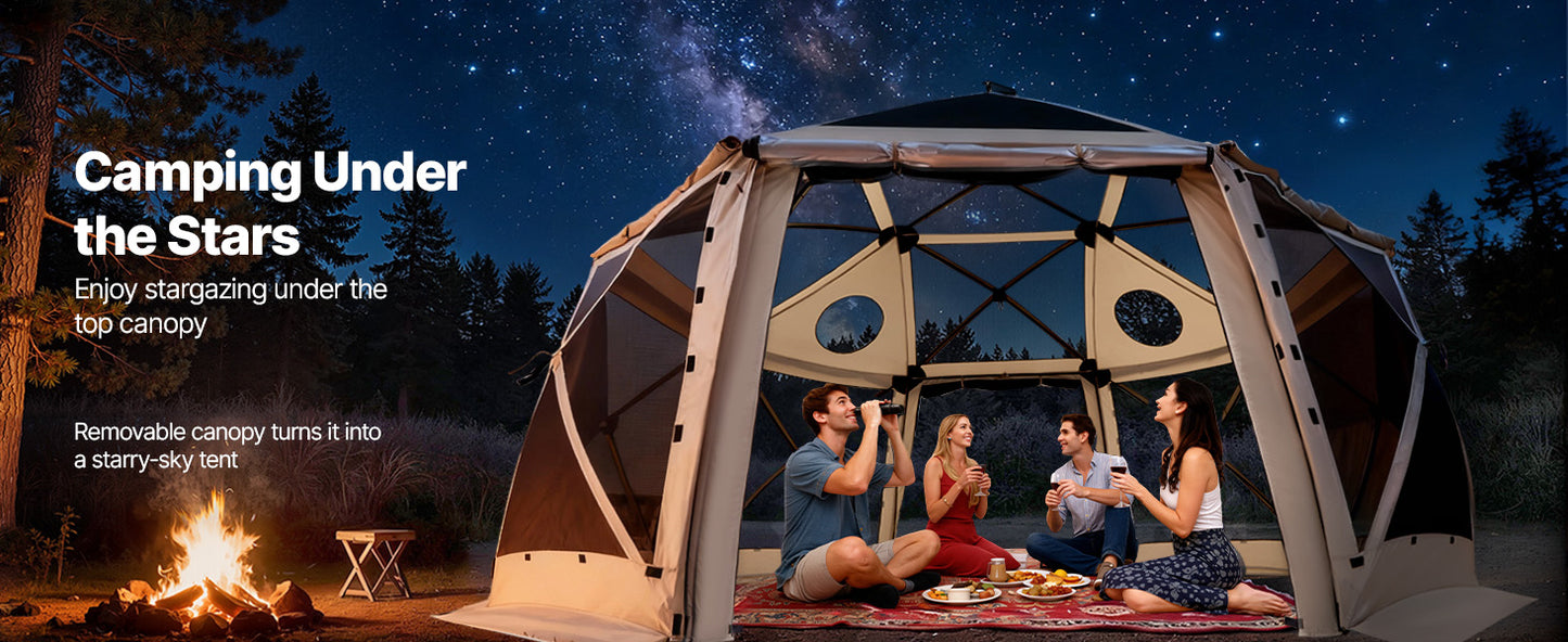 SucceBuy Pop up Gazebo Screen Tent Camping Canopy Tent w/ Removable Top&Carry Bag Quick-Set&Bite-Proof Screen House Sun Shelter