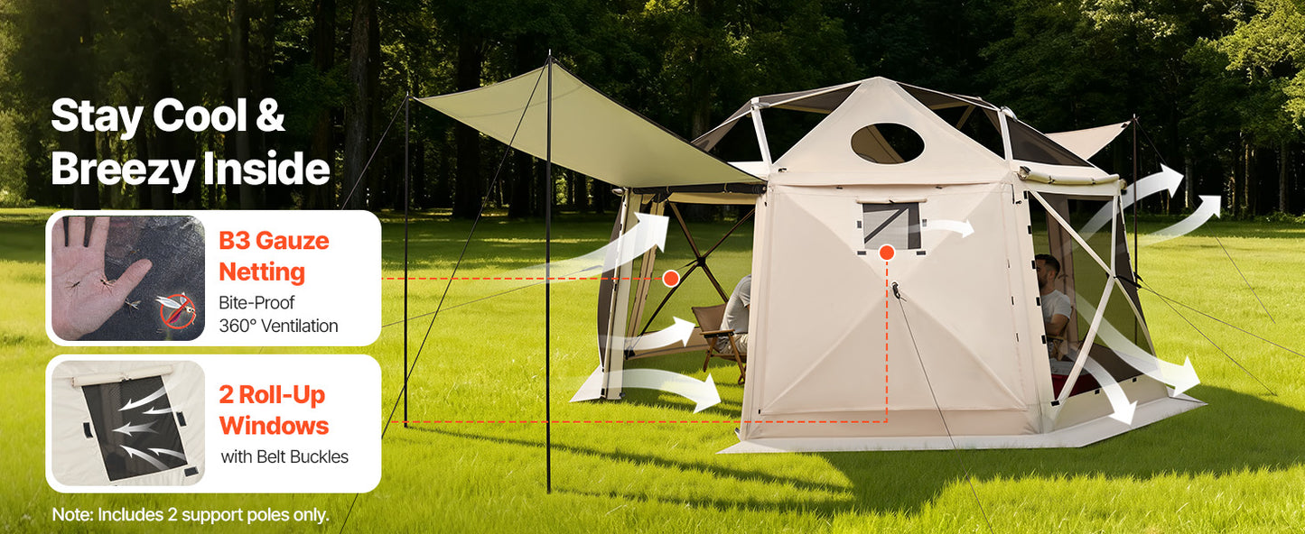 SucceBuy Pop up Gazebo Screen Tent Camping Canopy Tent w/ Removable Top&Carry Bag Quick-Set&Bite-Proof Screen House Sun Shelter