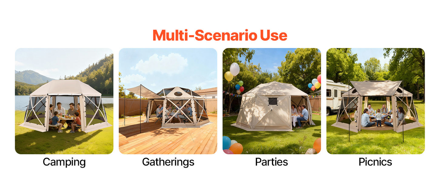 SucceBuy Pop up Gazebo Screen Tent Camping Canopy Tent w/ Removable Top&Carry Bag Quick-Set&Bite-Proof Screen House Sun Shelter